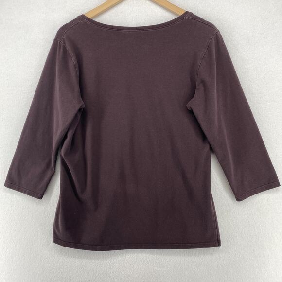 EILEEN FISHER Top M Stretch Organic Cotton Jersey 3/4 Sleeve Brown USA - Picture 2 of 10
